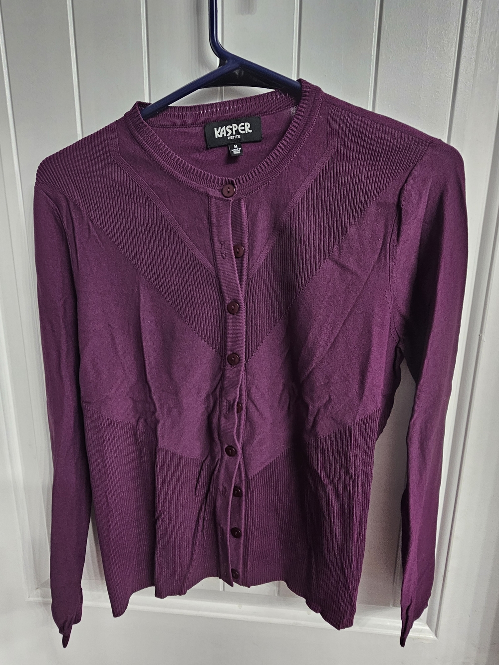 Kasper Plum Ribbed Button-Front Cardigan